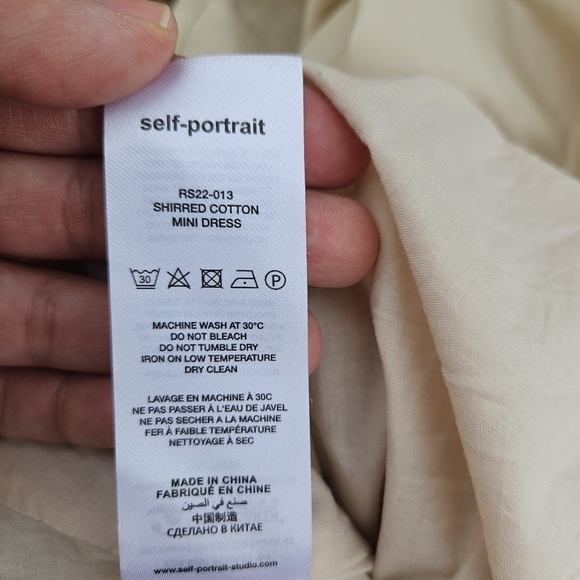 Self Portrait beige shirred cotton mini dress back cutout frosted almond size 4 - Picture 6 of 9